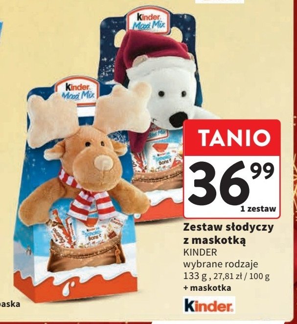 Zestaw świąteczny + maskotka renifer Kinder maxi mix promocja