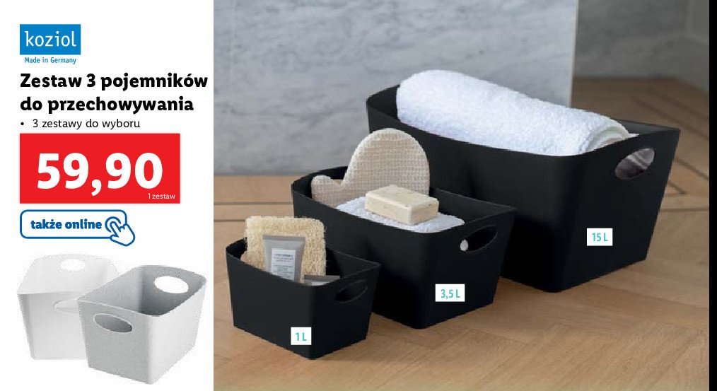 Zestaw pojemników do przechowywania 1 l + 3.5 + 15 l Koziol promocja w Tedi