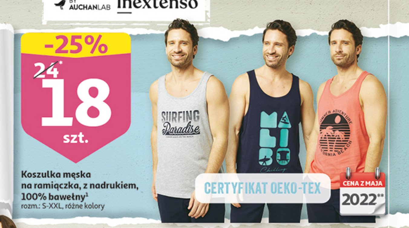 Koszulka męska print s-xxl Auchan inextenso promocja