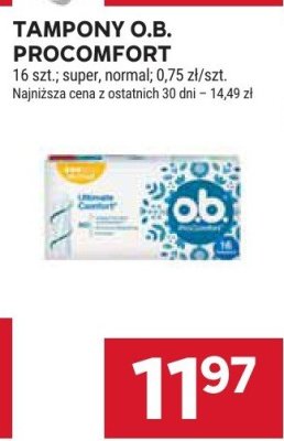 Tampony O.B. Procomfort 16 szt., super, normal; 0,75 zł/szt. promocja w Stokrotka