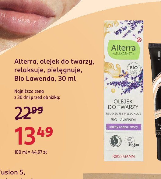 Olejek do twarzy bio lawenda Alterra promocja w Rossmann