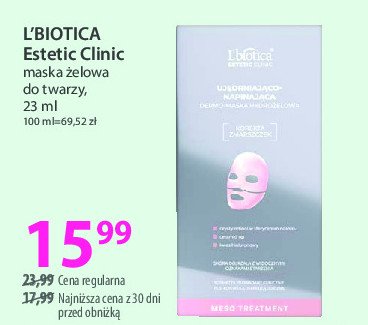 Maseczka hydrożelowa wygładzająco-normalizująca L'biotica estetic clinic promocja