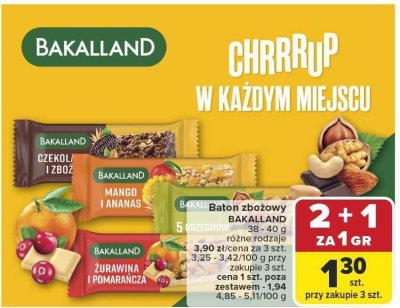 Baton zbożowy Bakalland 38-40g różne rodzaje promocja w Carrefour Market