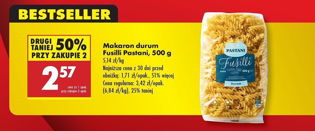Makaron fusilli Pastani promocja w Biedronka