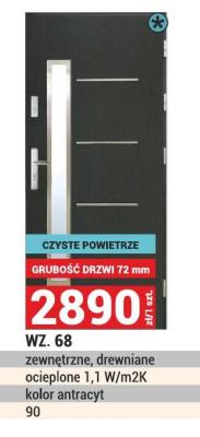 Drzwi WZ. 68 zewnętrzne, drewniane ocieplone 1,1 W/m2K kolor antracyt 90 promocja w Merkury Market