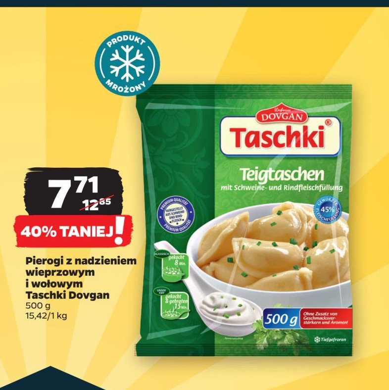 Pelmeni z mięsem wieprzowo-wołowym Dovgan promocja w Netto