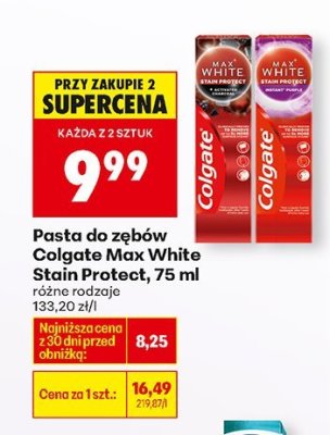 Pasta do zębów Colgate Max White Stain Protect różne rodzaje promocja w Biedronka