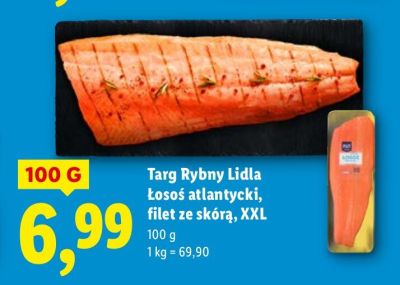 Łosoś atlantycki filet ze skórą XXL 100g promocja w Lidl