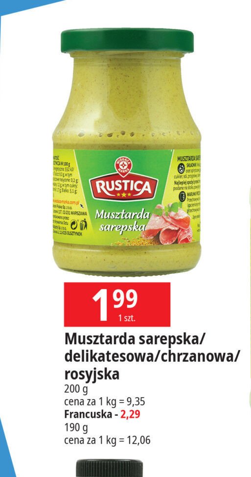 Musztarda delikatesowa Wiodąca marka rustica promocja w Leclerc