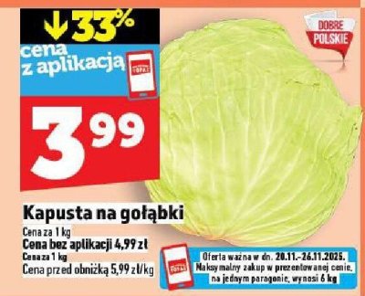 Kapusta na gołąbki promocja w TOPAZ