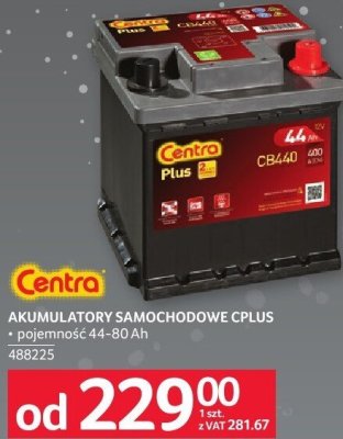 Akumulatory samochodowe Centra Plus pojemność 44-80 Ah promocja w Selgros