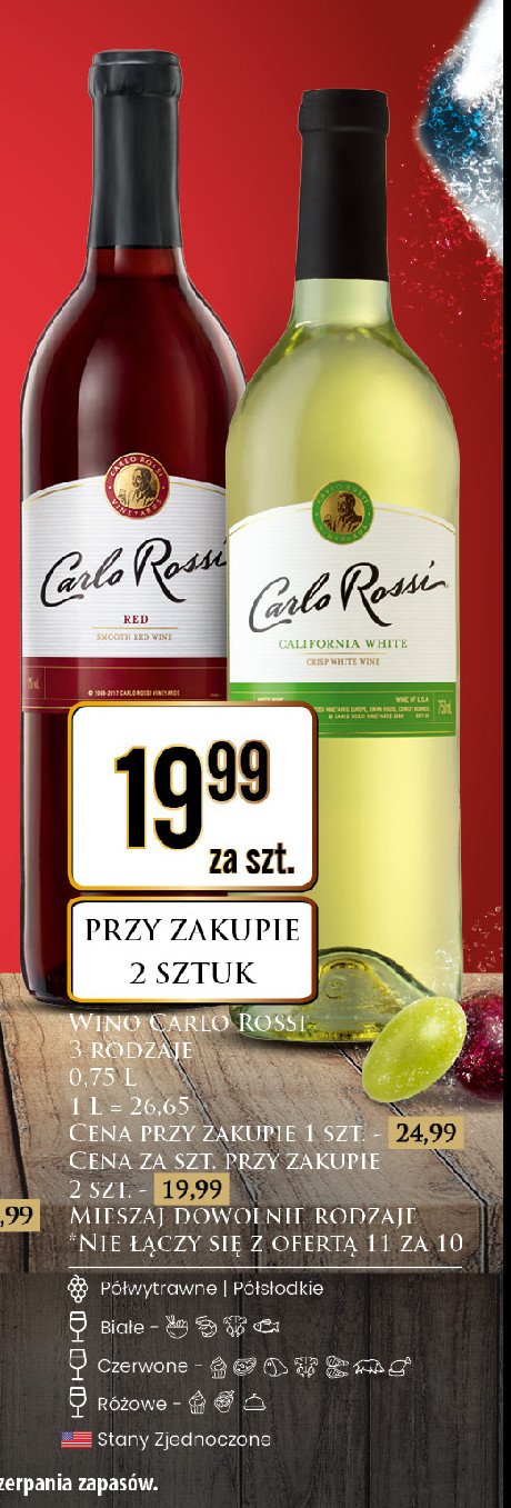Wino CARLO ROSSI CALIFORNIA WHITE promocja