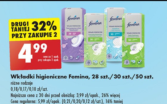 Wkładki higieniczne total protection long maxi Femina classic promocja