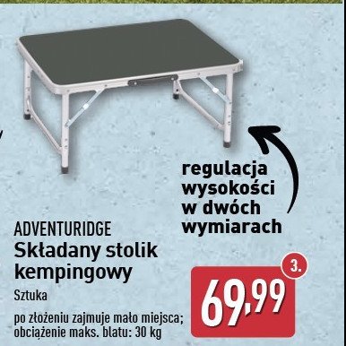 Stolik kempingowy 75 x 55 x 69.5 cm ADVENTURIDGE promocja w Aldi