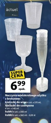 Naczynia wielokrotnego użytku z brokatem: kieliszki do wina 6 szt. x 170 ml, kieliszki do szampana 6 szt. x 140 ml, kubki 6 szt. x 300 ml, kubki 6 szt. x 360 ml promocja w Auchan