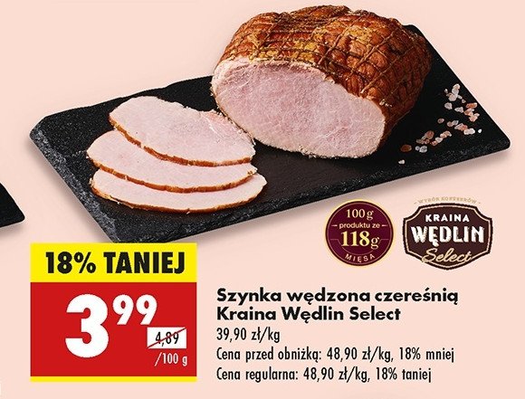 Szynka wędzona czereśnią Kraina wędlin select promocja w Biedronka