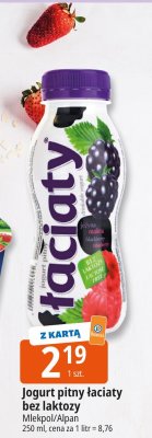 Jogurt pitny łaciaty bez laktozy Mlekpol/Alpan promocja w Leclerc