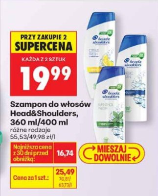 Szampon do włosów Head&Shoulders, 360 ml/400 ml promocja w Biedronka