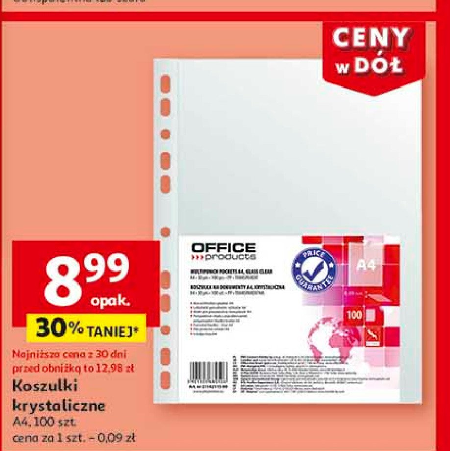 Koszulki krystaliczne a4 Office products promocja w Auchan