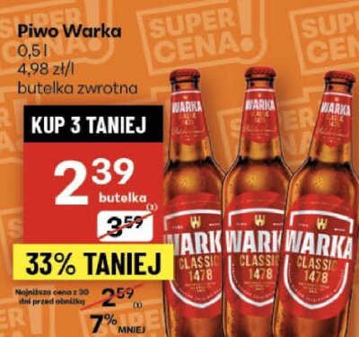 Piwo Warka butelka zwrotna 0,5l promocja w Delikatesy Centrum