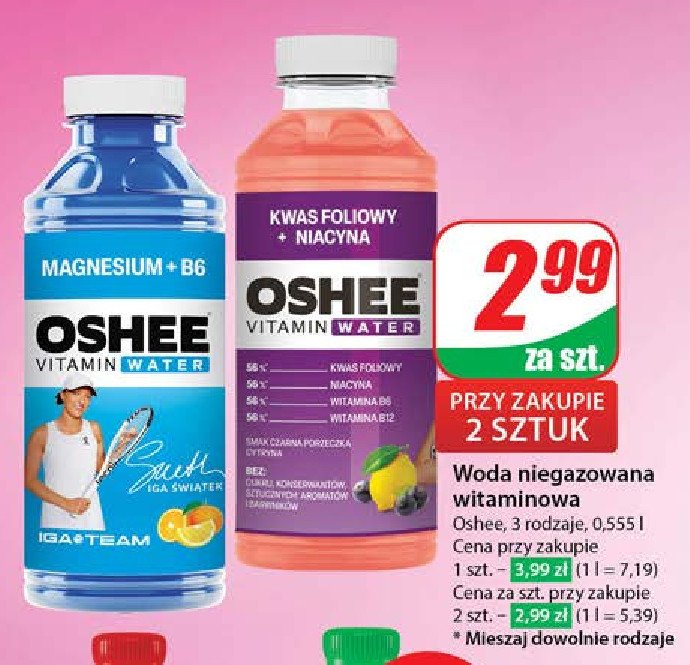 Napój folic acid + niacin Oshee vitamin water promocja w Dino