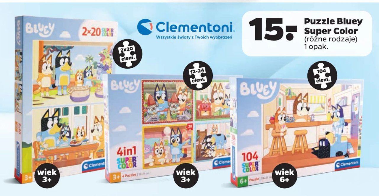 Puzzle bluey 104 el Clementoni promocja