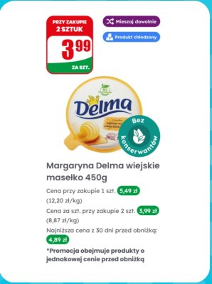 Margaryna wiejskie masełko 450g promocja w Dino