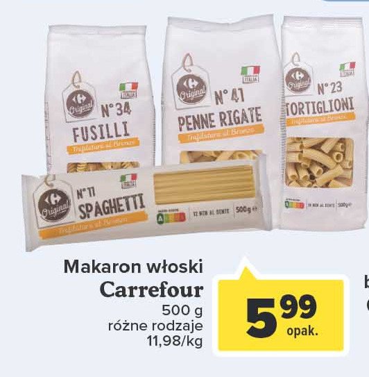 Makaron tortiglioni Carrefour original promocja