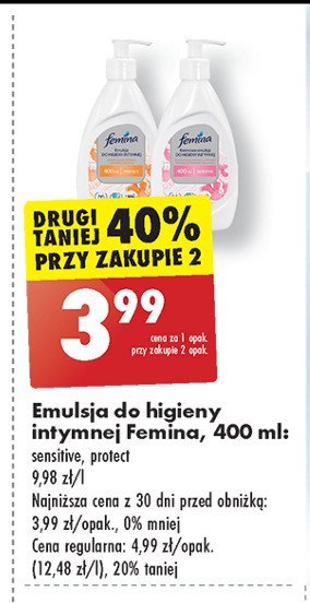 Kremowa emulsja do higieny intymnej sensitive pompka Femina intimea promocja