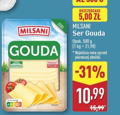 Ser gouda plastry Milsani promocja w Aldi