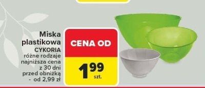 Miska plastikowa BranQ CYKORIA różne rodzaje najniższa cena z 30 dni przed obniżką - od 2,99 zł promocja w Carrefour
