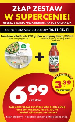 Lunchbox Vital Fresh w stylu cezar, 200 g + Sok warzywny Riviva pomidor 300 ml promocja w Biedronka