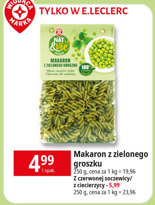 Makaron z ciecierzycy Wiodąca marka nat & vie promocja w Leclerc