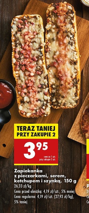 Zapiekanka z pieczarkami serem ketchupem i szynką promocja w Biedronka