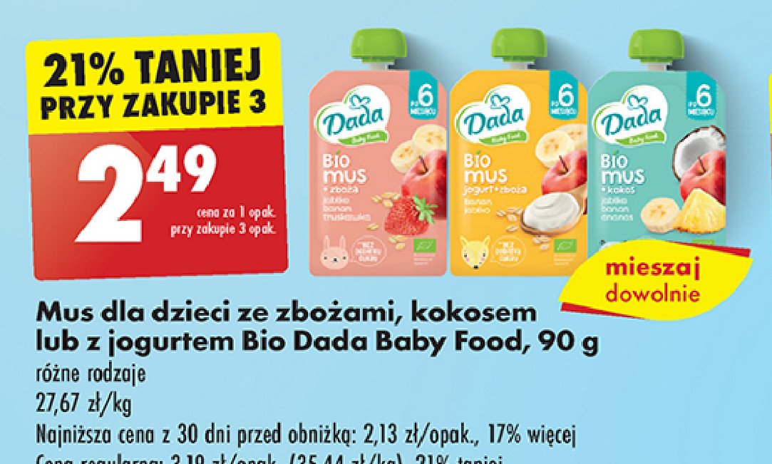 Bio mus + zboża jabłko banan truskawka promocja