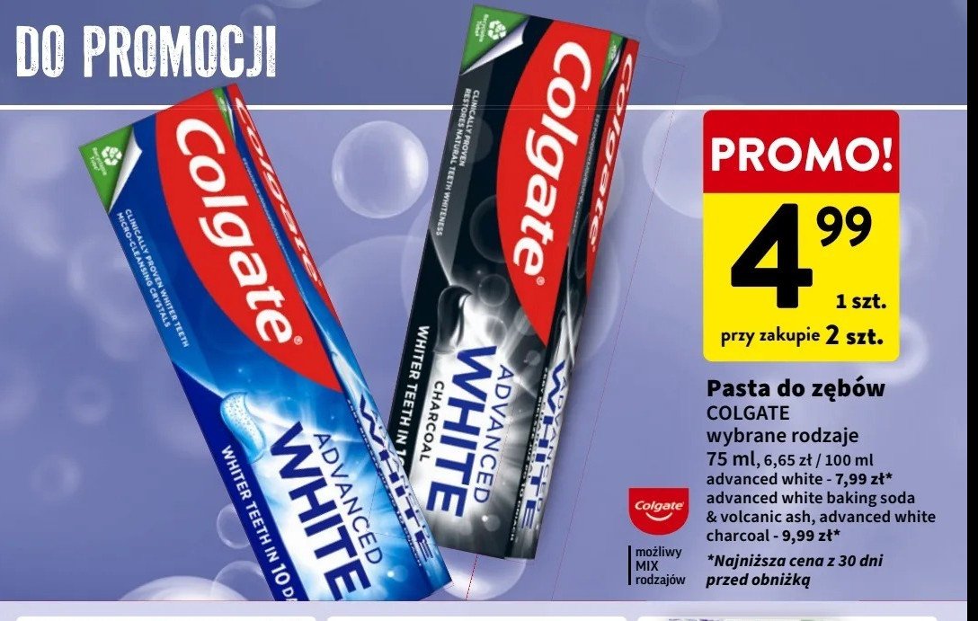Pasta do zębów charcoal Colgate advanced white promocja w Intermarche