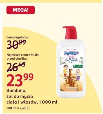 Żel do mycia ciała i włosów Bambino, 1000 ml promocja w Rossmann