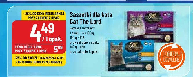 Karma dla kota z indykiem i jagnięciną w sosie + łososiem i pstrągiem w sosie Cat the lord promocja