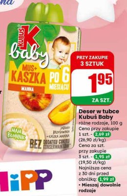 Deser w tubce Kubuś Baby różne rodzaje promocja w Dino