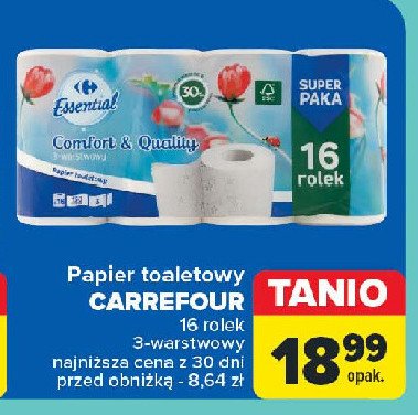 Papier toaletowy comfort & quality Carrefour essential promocja