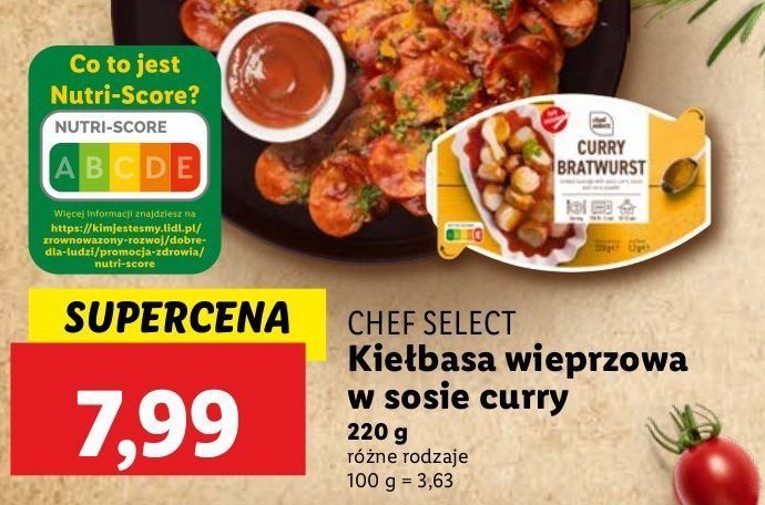 Kiełbasa wieprzowa w sosie curry Chef select promocja w Lidl