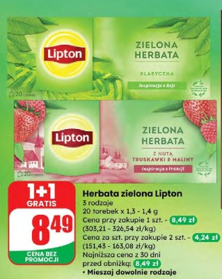 Herbata zielona z nutą truskawki i maliny promocja w Dino