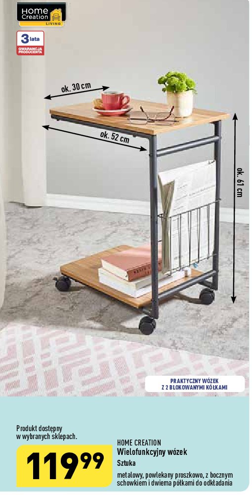 Wózek kuchenny 52 x 30 x 61 cm Home creation promocja w Aldi
