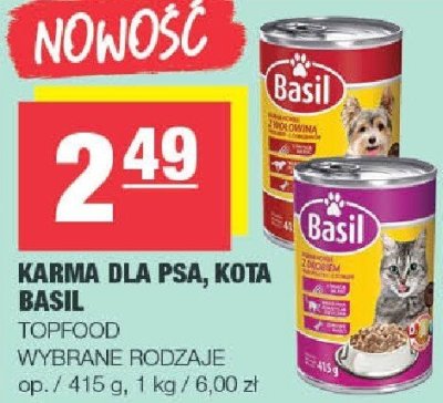 Karma dla psa, kota Basil Topfood wybrane rodzaje promocja w SPAR