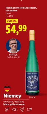 Wino Riesling Feinherb Handverlesen Van Volxen 750 ml promocja w Lidl