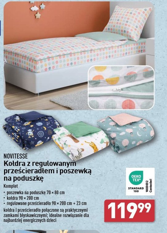 Komplet pościeli 90 x 200 cm + 70 x 80 cm + prześcieradło 90 x 200 cm Novitesse promocja