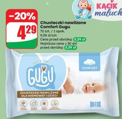 Chusteczki nawilżane Comfort Gugu promocja w Dino