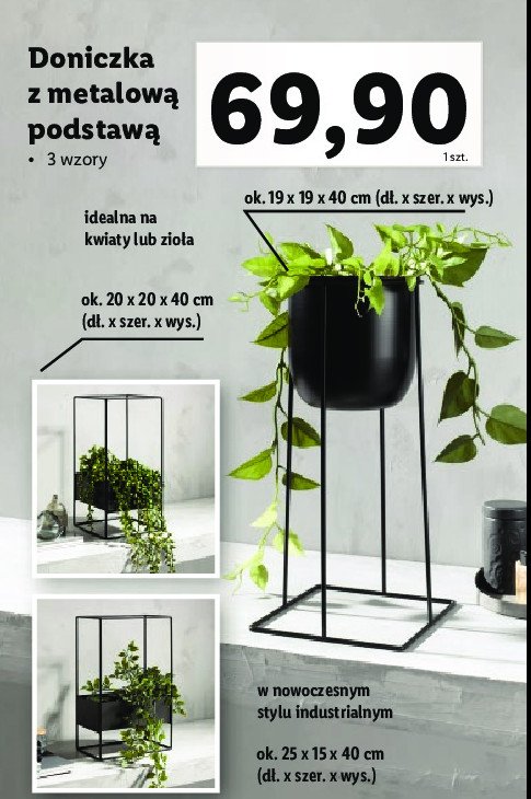 Doniczka z metalow膮 podstaw膮 25 x 15 x 40 cm promocja