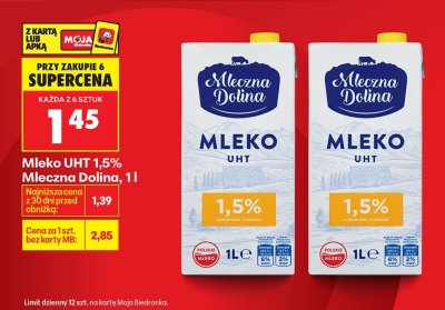 Mleko UHT 1,5% Mleczna Dolina 1l promocja w Biedronka