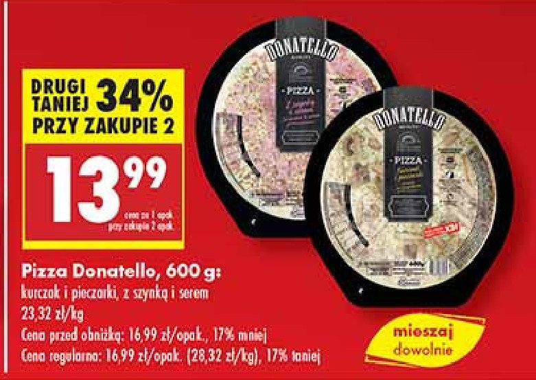 Pizza kurczak i pieczarki Donatello pizza promocja